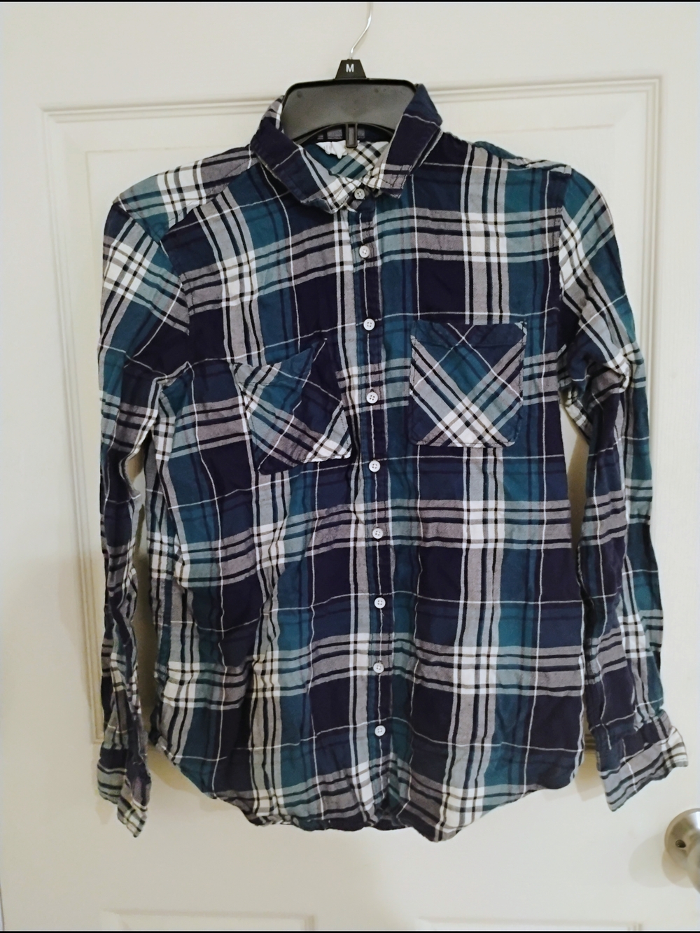 Aeropostale Navy, Teal & White Plaid Button-Up Shirt - Women's